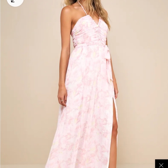 LULU’s Effortlessly Abloom Light Pink Floral Ruched Halter Maxi Dress - Picture 4 of 6
